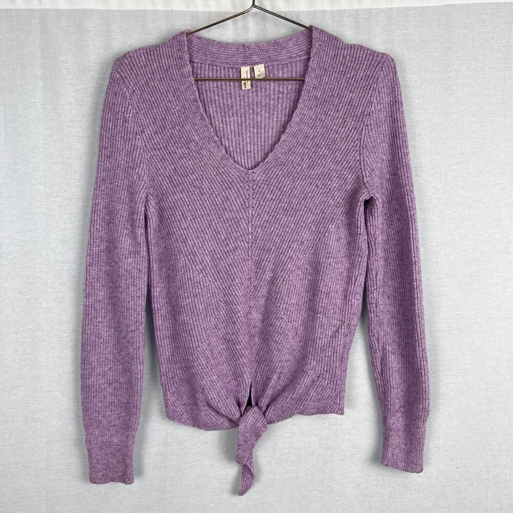 ⭐️ Anthropologie Sweater Women XS Purple Pointelle Tie Front Pullover Capsule